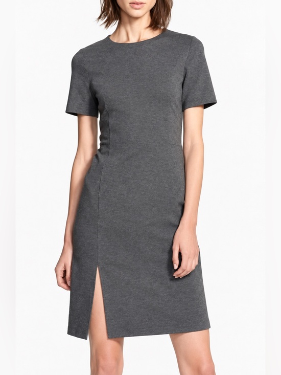 Theory Dresses & Skirts - Theory Winstine Refiner Classic Short-Sleeve Gray Sheath Dress with Front Slit